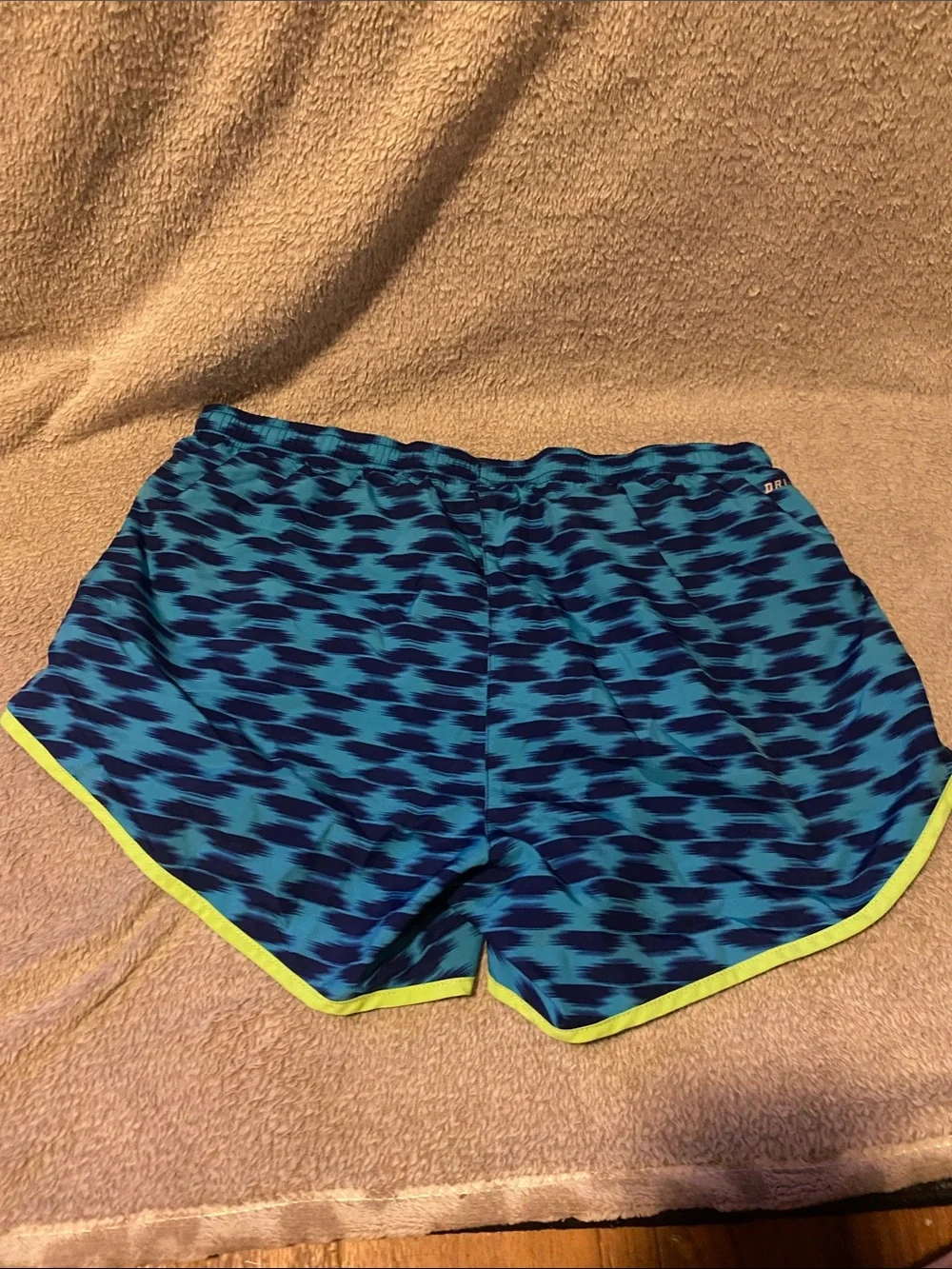 Nike Blue Teal Running Shorts with Neon Yellow Drawstring